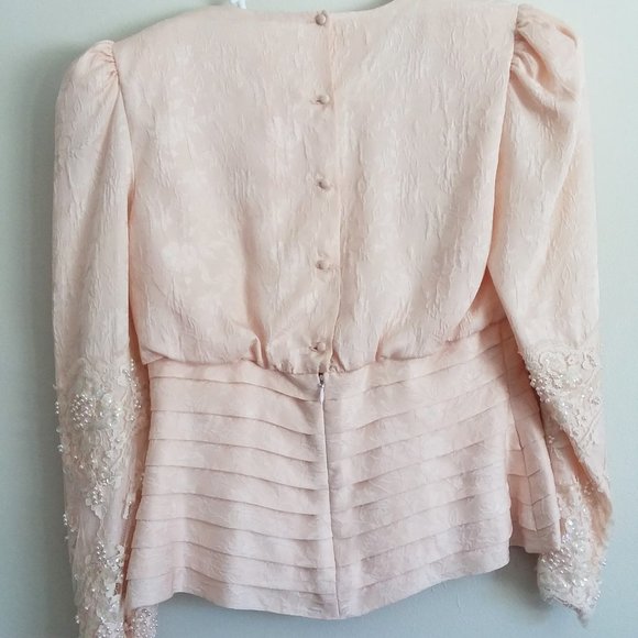 Vintage 100% Silk Beaded Blush Pink Top - Picture 5 of 6